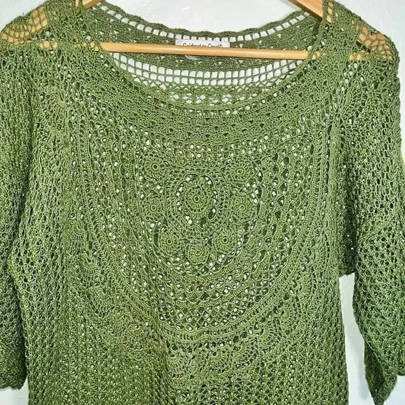 Coldwater Creek Green Boho Crochet Top Medium - Picture 3 of 4